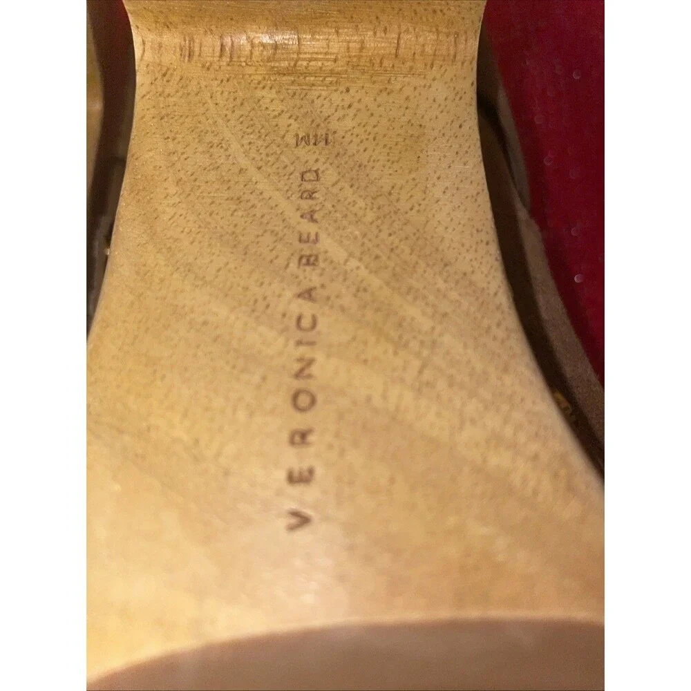 Veronica Beard Dacey Buckle Suede Clogs size 11M USA women Tan Pecan Wood Metals